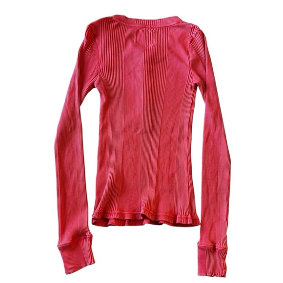 Aerie Road Trip Long Sleeve Henley Coral Ribbed Lounge Comfy Size Medium - Picture 3 of 8